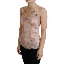Lingerie canotta con rose di pizzo in raso rosa - IT40-S