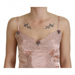 Lingerie canotta con rose di pizzo in raso rosa - IT40-S