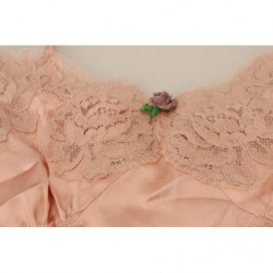 Lingerie canotta con rose di pizzo in raso rosa - IT40-S
