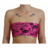 Camicetta corta con reggiseno con stampa di giornale rosa - L