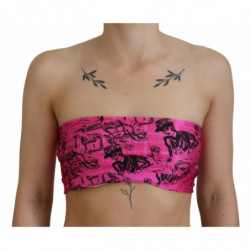 Camicetta corta con reggiseno con stampa di giornale rosa - XXS