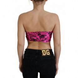 Camicetta corta con reggiseno con stampa di giornale rosa - XXS