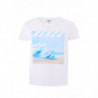 T-shirt in cotone bianco con stampa Wave blu - XS