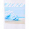 T-shirt in cotone bianco con stampa Wave blu - XS