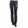 Pantaloni skinny denim vita bassa stampa giornale blu - W24