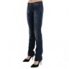 Pantaloni skinny denim vita bassa stampa giornale blu - W26