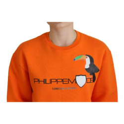 Maglione pullover a maniche lunghe stampato arancione - IT38-XS