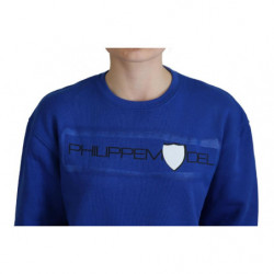 Maglione pullover a maniche lunghe stampato blu - IT38-XS