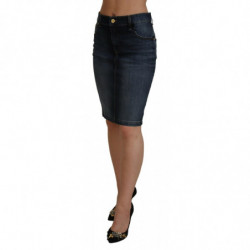 Gonna in denim a taglio tubino a vita media lavato blu scuro - IT40-S