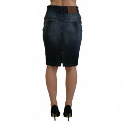Gonna in denim a taglio tubino a vita media lavato blu scuro - IT40-S