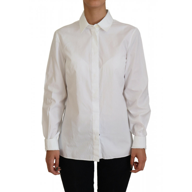Top formale a maniche lunghe con colletto in cotone bianco - IT44-L