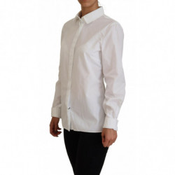 Top formale a maniche lunghe con colletto in cotone bianco - IT44-L