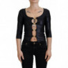 Top maniche 3/4 sul petto aperto cotone elasticizzato nero - IT40-S