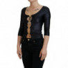 Top maniche 3/4 sul petto aperto cotone elasticizzato nero - IT40-S