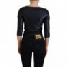 Top maniche 3/4 sul petto aperto cotone elasticizzato nero - IT40-S