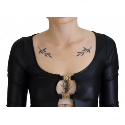 Top maniche 3/4 sul petto aperto cotone elasticizzato nero - IT40-S