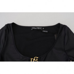 Top maniche 3/4 sul petto aperto cotone elasticizzato nero - IT40-S