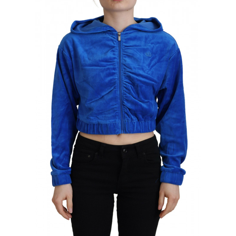 Felpa con cappuccio corta con zip intera in cotone blu - IT38 - XS