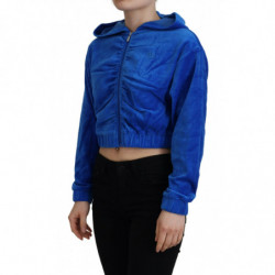 Felpa con cappuccio corta con zip intera in cotone blu - IT38 - XS