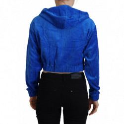 Felpa con cappuccio corta con zip intera in cotone blu - IT38 - XS