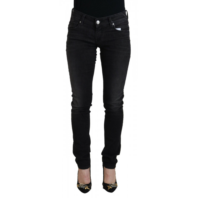 Jeans casual denim da donna slim fit vita bassa cotone nero - W26
