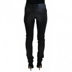 Jeans casual denim da donna slim fit vita bassa cotone nero - W26