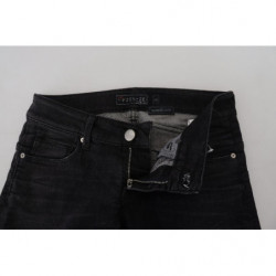 Jeans casual denim da donna slim fit vita bassa cotone nero - W26