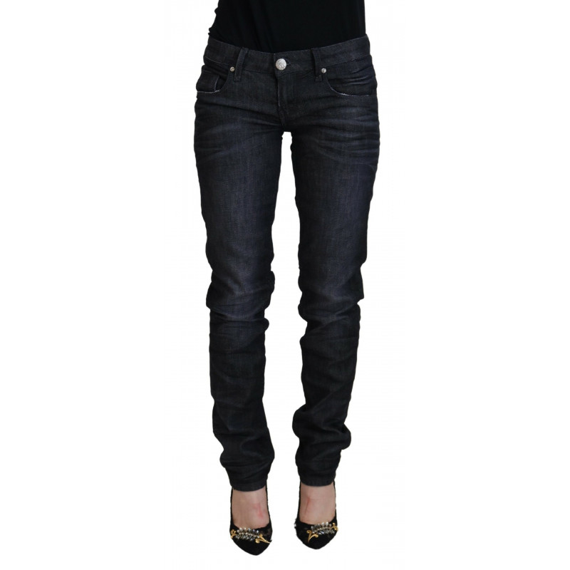 Jeans casual denim da donna slim fit vita bassa cotone nero - W26