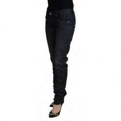 Jeans casual denim da donna slim fit vita bassa cotone nero - W26