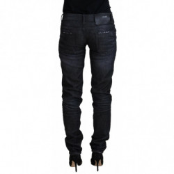 Jeans casual denim da donna slim fit vita bassa cotone nero - W26
