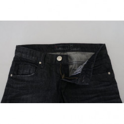 Jeans casual denim da donna slim fit vita bassa cotone nero - W26