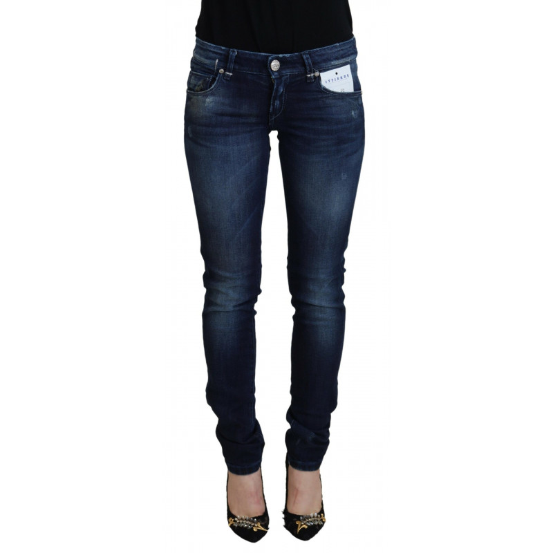 Jeans casual denim da donna slim fit vita bassa cotone blu - W26