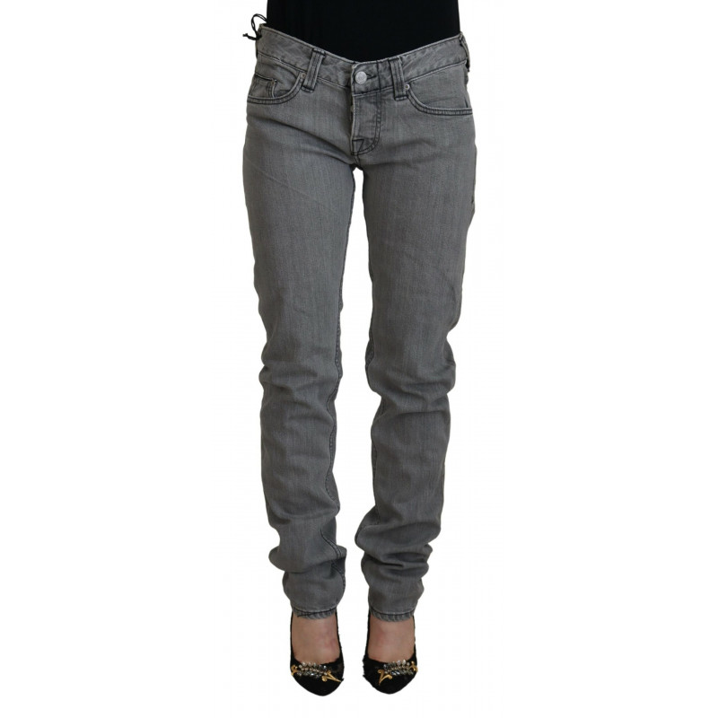 Jeans denim casual da donna skinny in cotone lavato grigio - W28