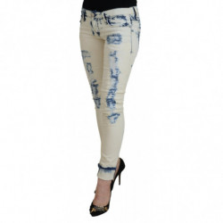 Jeans denim stracciati da donna skinny in cotone bianco blu - W26