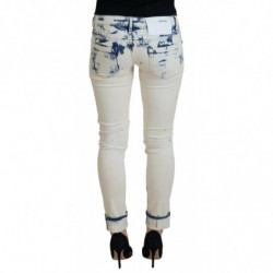 Jeans denim stracciati da donna skinny in cotone bianco blu - W26