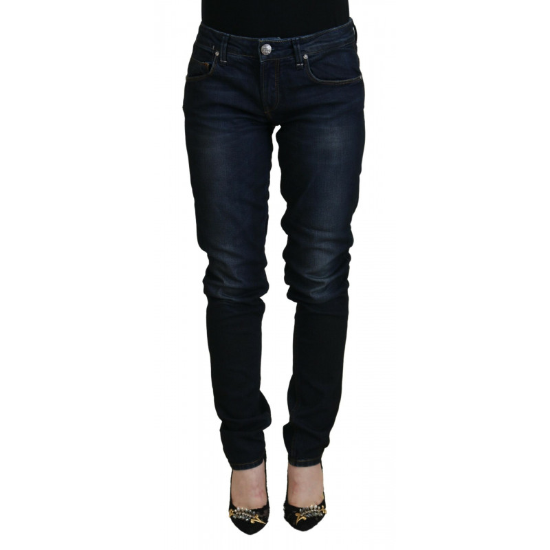 Jeans denim casual da donna a vita bassa skinny in cotone blu - W26