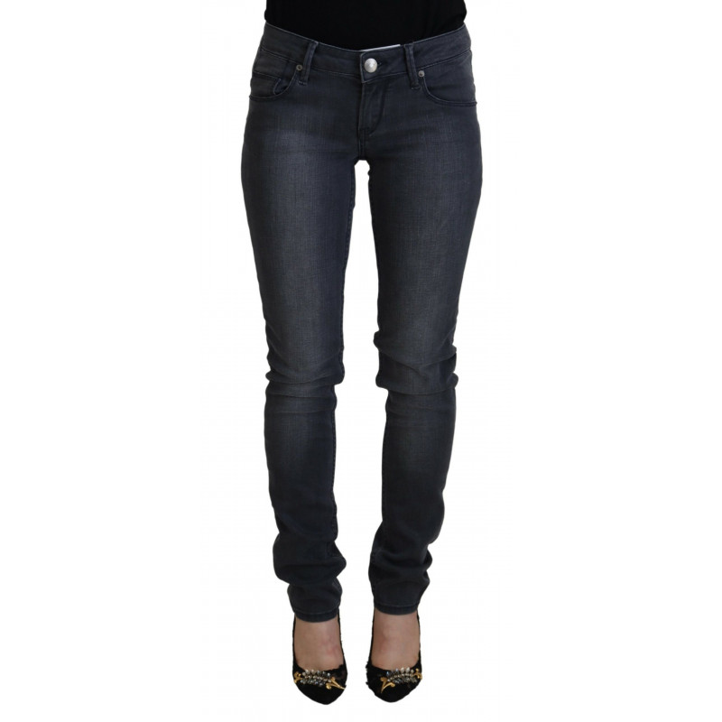 Jeans denim casual da donna a vita bassa skinny in cotone grigio - W26