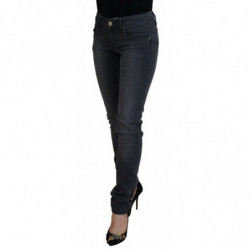 Jeans denim casual da donna a vita bassa skinny in cotone grigio - W26