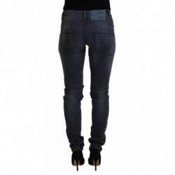 Jeans denim casual da donna a vita bassa skinny in cotone grigio - W26