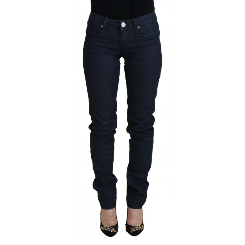 Jeans denim casual da donna a vita bassa skinny in cotone blu - W26