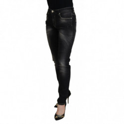 Jeans casual denim da donna affusolati vita media lavati neri - W26