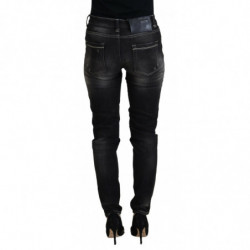 Jeans casual denim da donna affusolati vita media lavati neri - W26