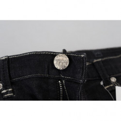Jeans casual denim da donna affusolati vita media lavati neri - W26