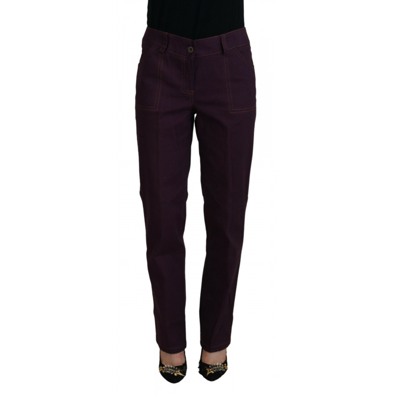 Pantaloni affusolati da donna a vita media in cotone viola - IT48 - XL