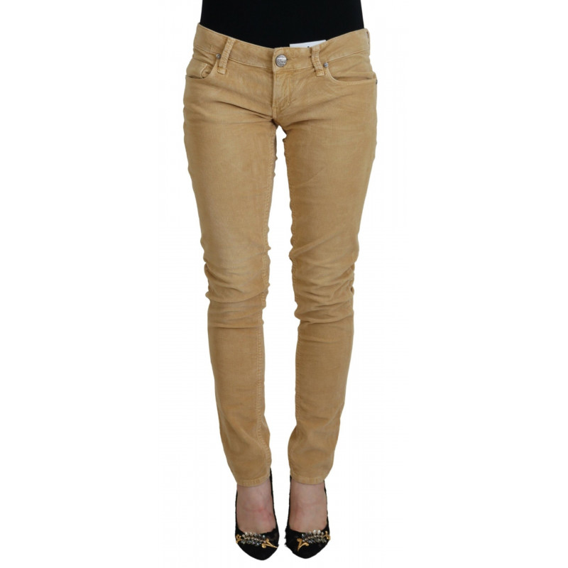 Jeans casual da donna vita bassa velluto coste cotone marrone - W26