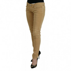 Jeans casual da donna vita bassa velluto coste cotone marrone - W26