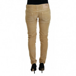 Jeans casual da donna vita bassa velluto coste cotone marrone - W26