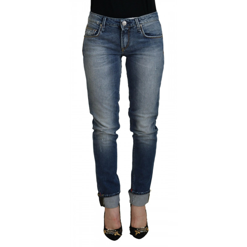 Jeans casual da donna a vita bassa in cotone lavato blu - W26