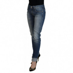 Jeans casual da donna a vita bassa in cotone lavato blu - W26