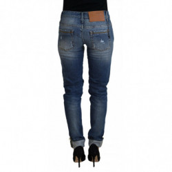 Jeans casual da donna a vita bassa in cotone lavato blu - W26